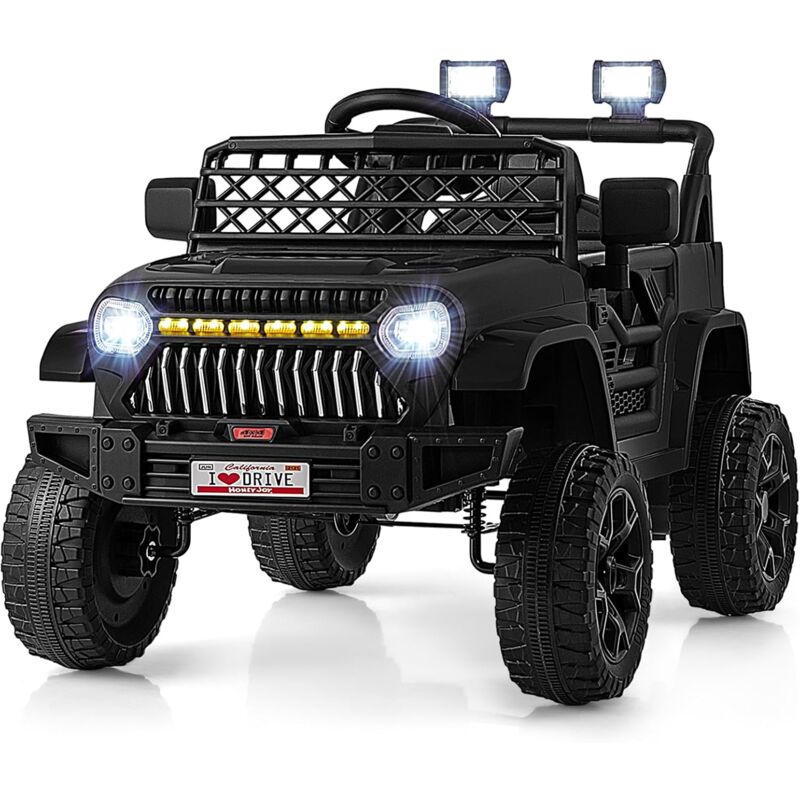foto del prodotto goplus camion elettrico per bambini, auto da giocattolo alimentata da batteria 12v con sospensione a molla, telecomando, 3 velocit , musica, luci