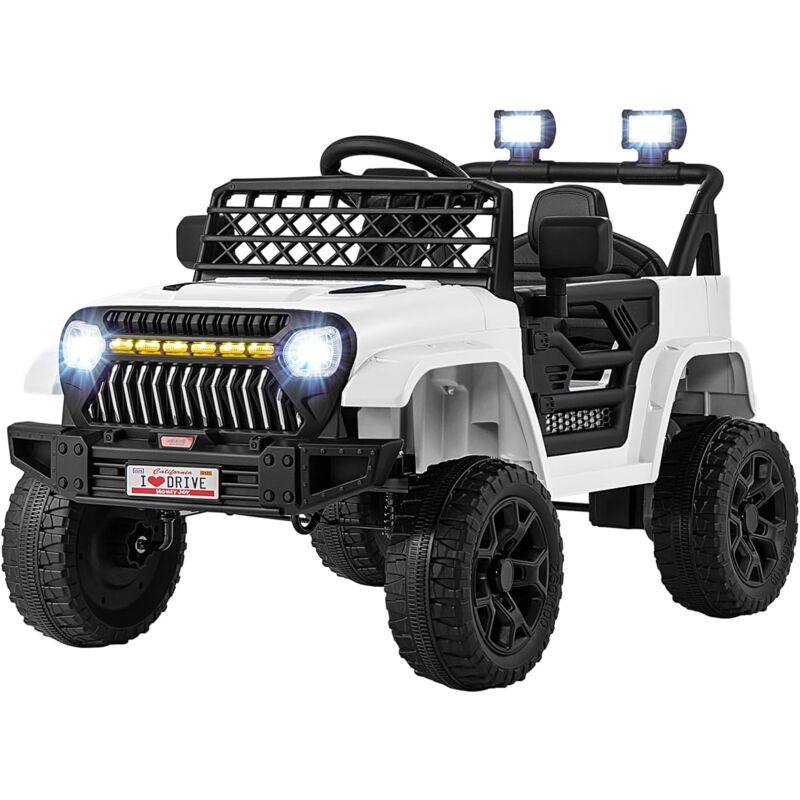 foto del prodotto goplus camion elettrico per bambini, auto da giocattolo alimentata da batteria 12v con sospensione a molla, telecomando, 3 velocit , musica, luci