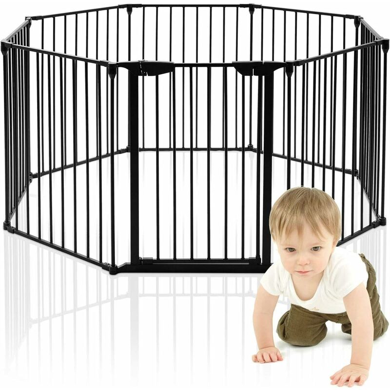 foto del prodotto goplus cancelleto di sicurezza per bambini recinzione in metallo pieghevole per camino per animali domestici bianco e nero 500x74,5 cm nero 