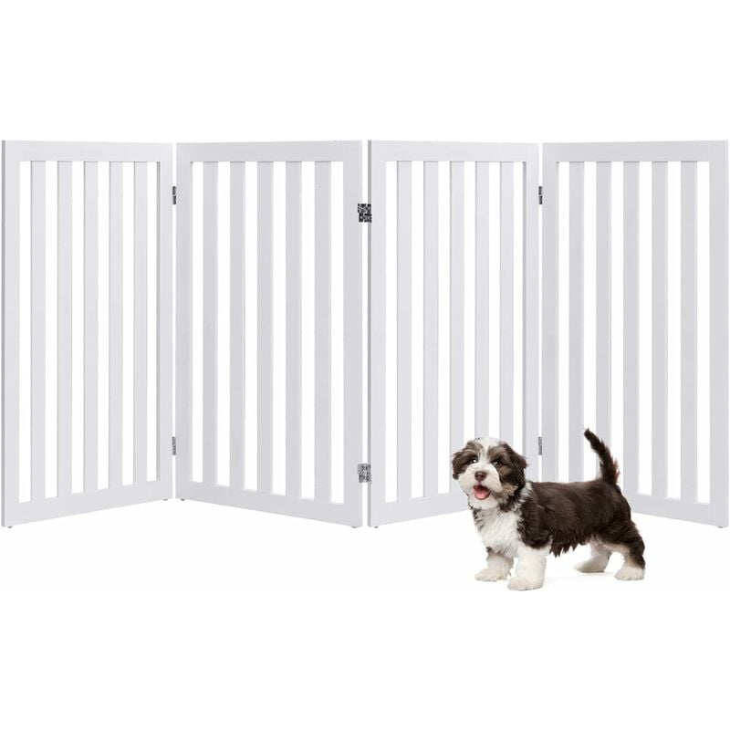 foto del prodotto goplus cancelletto per animali, con 4 pannelli per sicurezza, pieghevole, in legno di pino, 200x89x1,5 cm bianco 4 pannelli 
