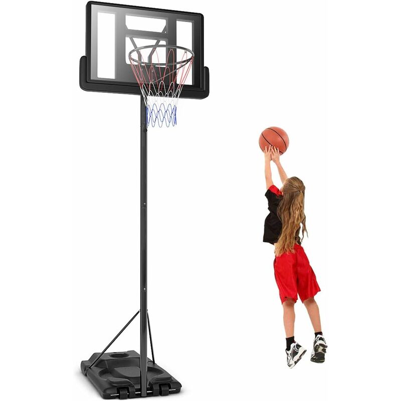 foto del prodotto goplus canestro basket portatile, basket supporto con altezza regolabile, supporto per pallacanestro da esterno, resistente al vento e durevole,