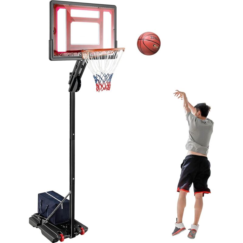 foto del prodotto goplus canestro basket portatile, canestro da basket regolabile in altezza 155 310 cm con tabellone infrangibile 2 ruote base e borsa da zavorrare,