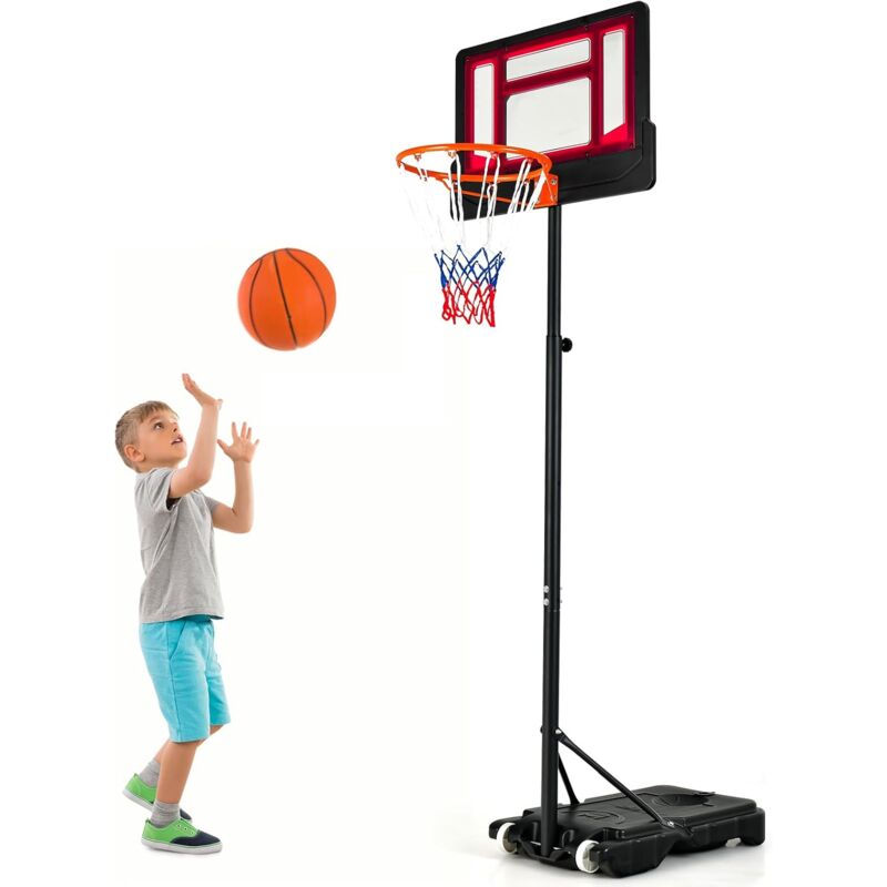 foto del prodotto goplus canestro basket regolabile in altezza 90 210cm, canestro portatile con ruote tabellone in pe, canestro basket resistente da esterno interno