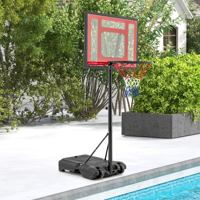 foto del prodotto goplus canestro da basket per piscina, cestello regolabile in altezza con ruote e base riempibile, con struttura robusta e base, sistema portatile