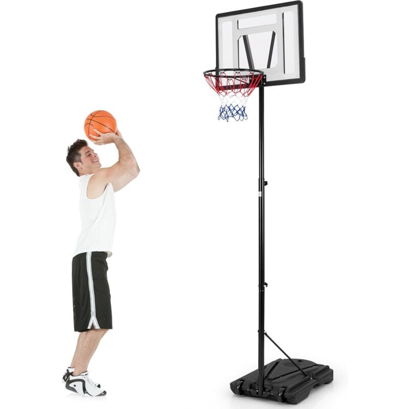 foto del prodotto goplus canestro da basket portatile, sistema di canestro regolabile in altezza con ruote e base riempibile da 32l, canestro da basket per interni