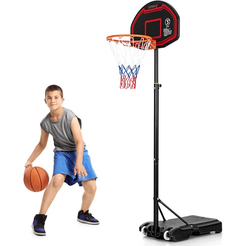 foto del prodotto goplus canestro per bambini, 155 210 cm, canestro per bambini con 5 livelli di altezza, rete durevole e tabellone resistente, canestro per uso