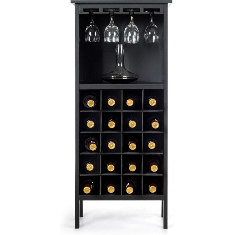 foto del prodotto goplus cantinetta scaffale portabottiglie 42 x 24,5 x 96 cm 20 spazi e portabicchieri portabottiglie in pino nero 