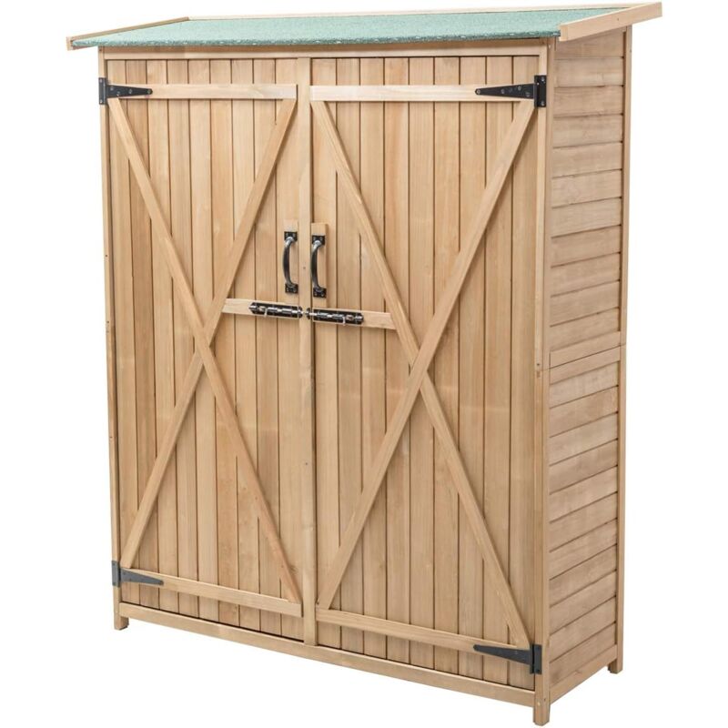 foto del prodotto goplus capanno per attrezzi da giardino, in legno di abete, con serratura, tetto spiovente in asfalto, doppie porte e scaffali, per cortile, patio,