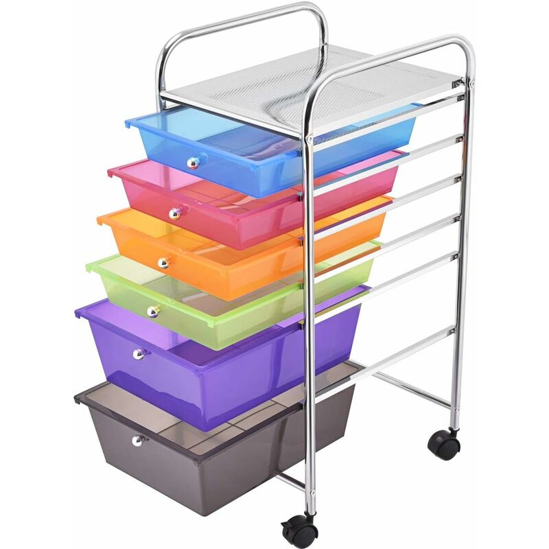 foto del prodotto goplus carrello con 6 cassetti con ruote,ideale per uffici, parrucchieri, cucine, bagni,multicolore