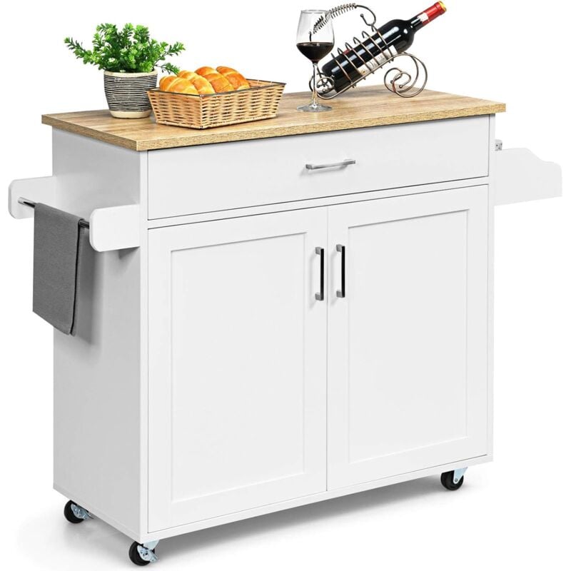 foto del prodotto goplus carrello da cucina, credenza da cucina in legno con 1 cassetto e 4 ruote dimensione regolabile di conservazione, carrello portavivande di