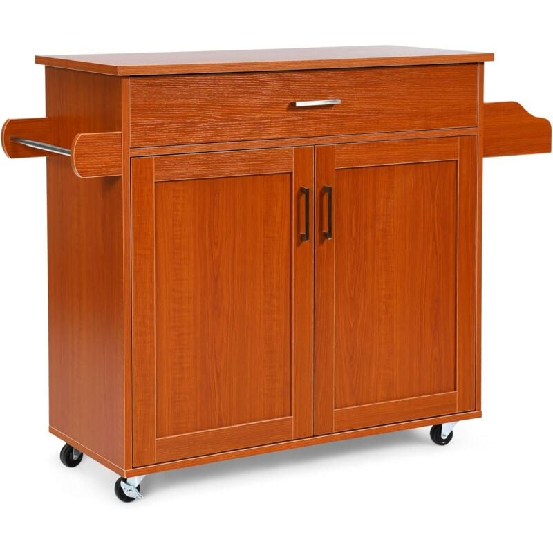 foto del prodotto goplus carrello da cucina, credenza da cucina in legno con 1 cassetto e 4 ruote dimensione regolabile di conservazione, carrello portavivande di