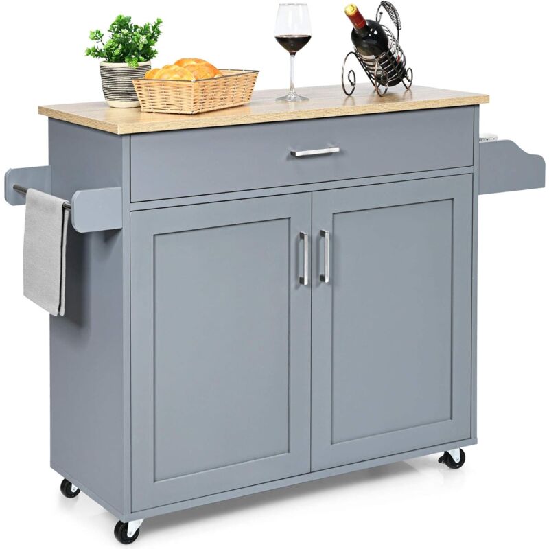 foto del prodotto goplus carrello da cucina, credenza da cucina in legno con 1 cassetto e 4 ruote dimensione regolabile di conservazione, carrello portavivande di