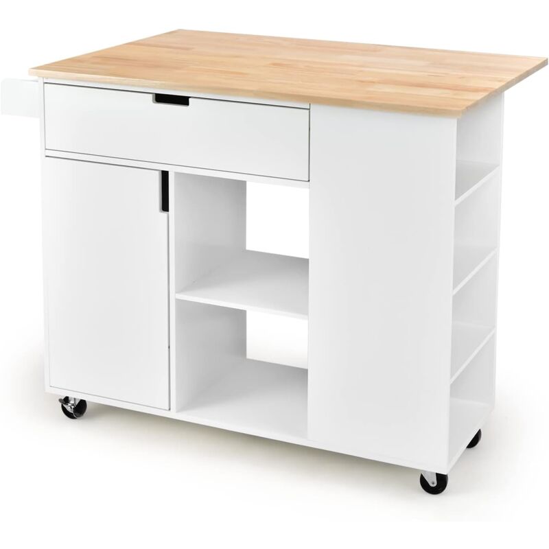 foto del prodotto goplus carrello da cucina, isola da cucina con piano pieghevole in gomma, 1 armadio, 1 cassetto e 6 scomparti, carrello stile moderno con ruote