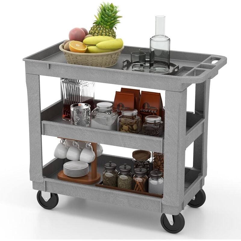 foto del prodotto goplus carrello di servizio a 3 piani, carrello rotante con capacit di 250 kg, 2 ruote universali, maniglia ergonomica, carrelli multifunzionali