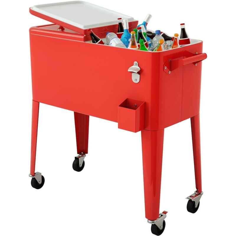 foto del prodotto goplus carrello frigorifero per esterno da 76 l con ruote, ghiacciaia portatile con ruote per ghiaccio, birra e bevande per feste, rosso