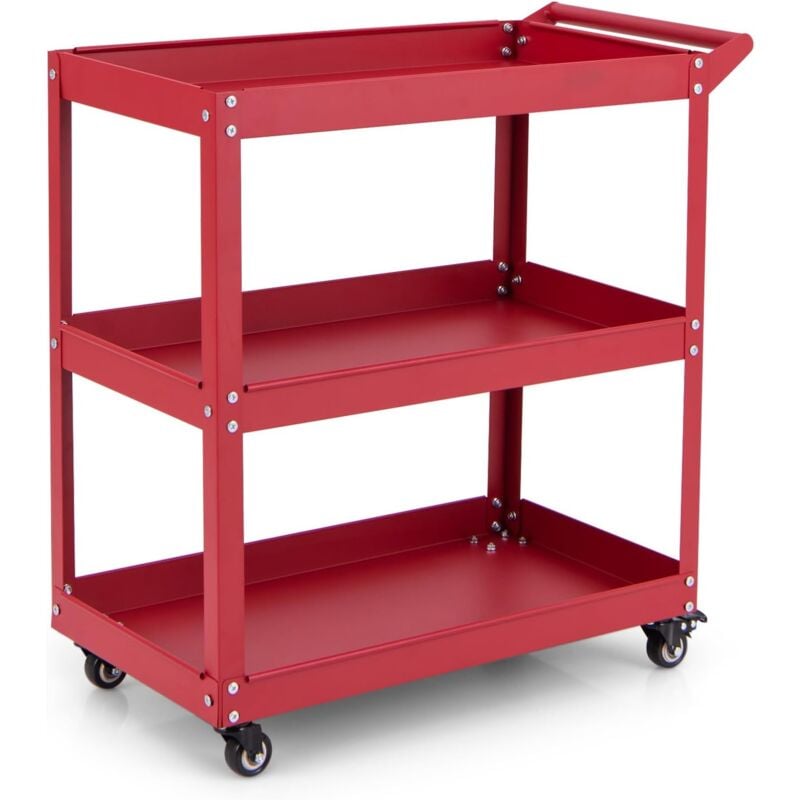 foto del prodotto goplus carrello multiuso robusto, carrello di servizio a 3 ripiani con maniglia comoda, ruote bloccabili, carrello multiuso per magazzino, garage,