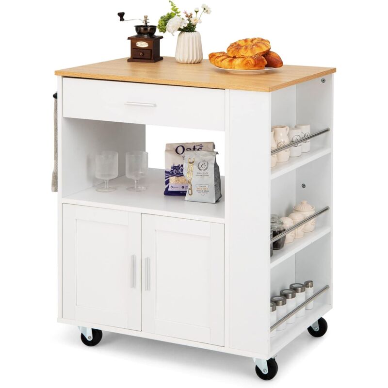 foto del prodotto goplus carrello per cucina, isola portavivande con cassetto, portaspezie, ruote con freni, per cucine, alberghi, ristoranti, hotel, ristoranti