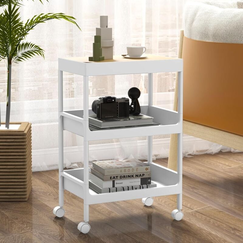 foto del prodotto goplus carrello portaoggetti, 40 x 26 x 61 84 cm, parte superiore rimosso come tavolino, ruote bloccabili, salvaspazio per bagno, cucina e