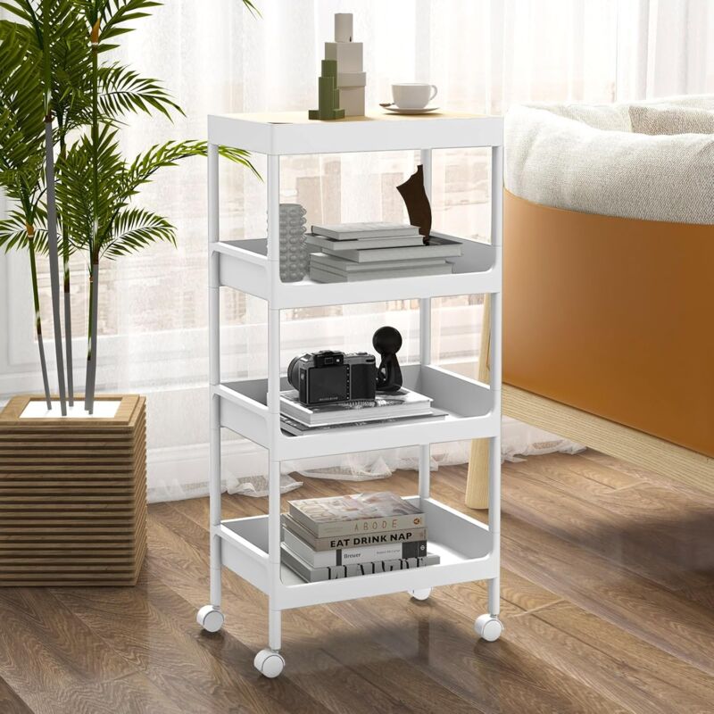 foto del prodotto goplus carrello portaoggetti, 40 x 26 x 61 84 cm, parte superiore rimosso come tavolino, ruote bloccabili, salvaspazio per bagno, cucina e soggiorno,
