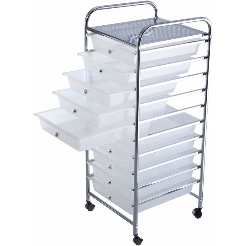 foto del prodotto goplus carrello portaoggetti con 10 cassetti staccabile, carrellino salvaspazio con ruote, per uffici, parrucchieri, studio, soggiorno, 38 x 33 x