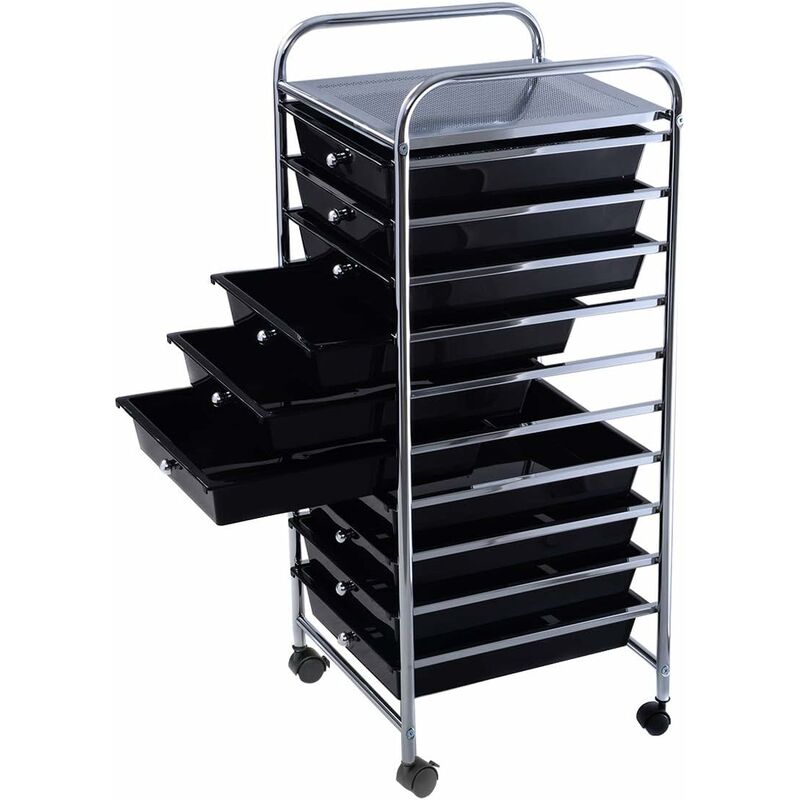 foto del prodotto goplus carrello portaoggetti con 10 cassetti staccabile, carrellino salvaspazio con ruote, per uffici, parrucchieri, studio, soggiorno, 38 x 33 x