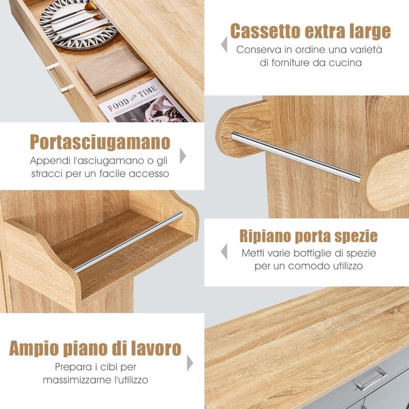 foto del prodotto goplus carrello portata da cucina, armadietto a 2 livelli, ripiano interno regolabile, credenze mobili con ruote, ante doppio, cassetto, portaposate,