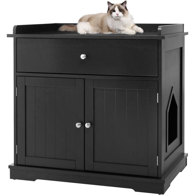 foto del prodotto goplus casa per gatti con armadio a doppia anta, cuccia per gatti con cassetto e ampia superficie, toilette per gatti con finestra e maniglie
