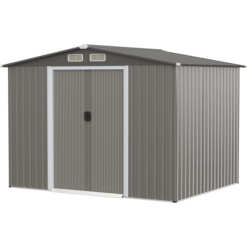 foto del prodotto goplus casetta da giardino, con base, 2 porte scorrevoli e 4 sfoghi, capanno in lamiera di acciaio e lamiera zincata, ideale per porta attrezzi,