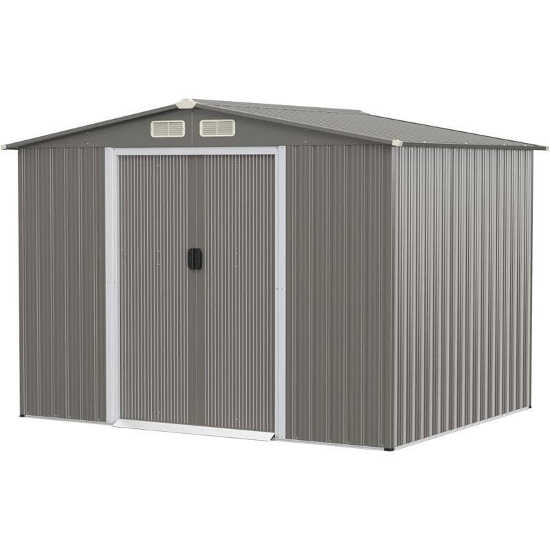 foto del prodotto goplus casetta da giardino, con base, 2 porte scorrevoli e 4 sfoghi, capanno in lamiera di acciaio e lamiera zincata, ideale per porta attrezzi,