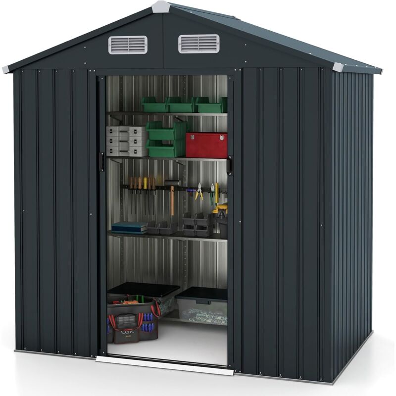 foto del prodotto goplus casetta da giardino, grande ripostiglio multifunzionale con porte scorrevoli e ventilazione, design con tetto inclinato, struttura robusta,