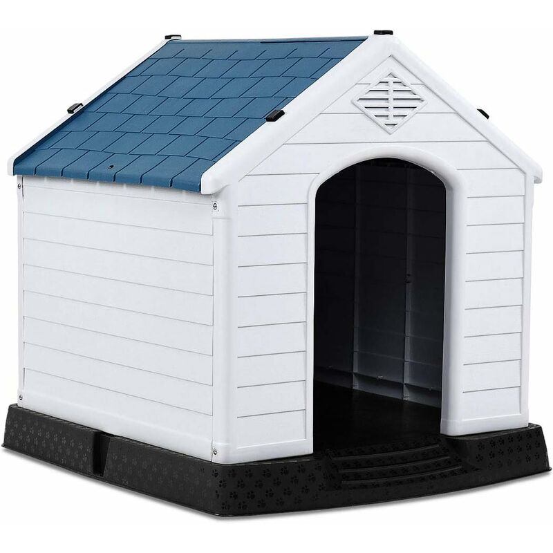 foto del prodotto goplus casetta per cani, cuccia da esterno resistente e antimorso, nido per animali domestici, casa frescaper cani, di plastica, blu, 70x65x71,5 cm
