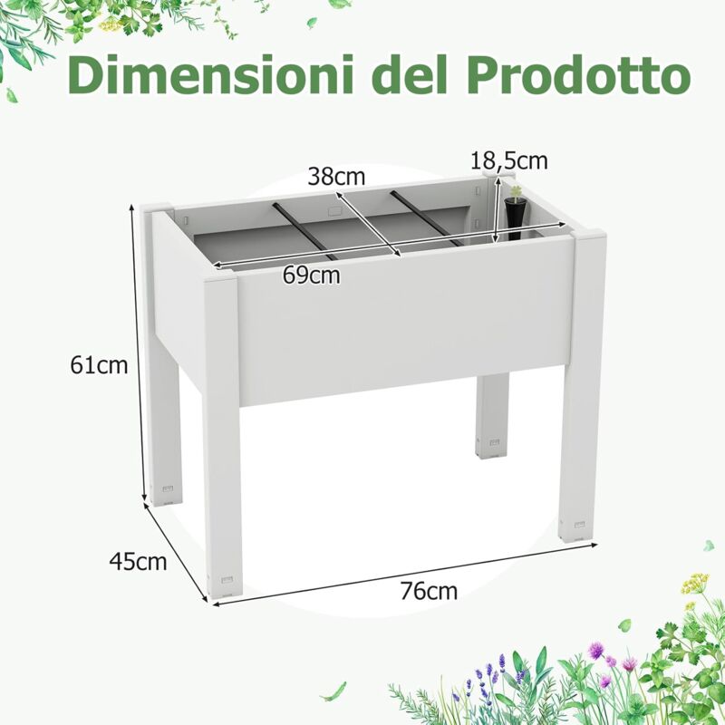 foto del prodotto goplus cassetta da giardino rialzata, fioriera autoinnaffiante da 53 l con indicatore di livello dell acqua, foro di drenaggio, barra trasversale