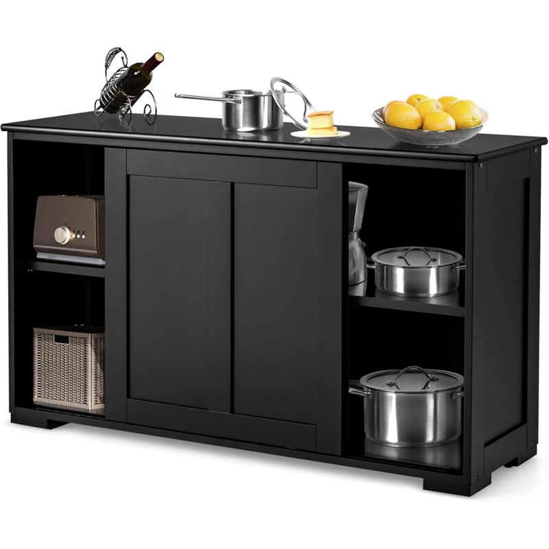 foto del prodotto goplus cassettiera bassa con 2 ripiani, regolabile in altezza, armadietto da cucina con porta scorrevole, contenitore in mdf, 106,7 x 33 x 62,5 cm