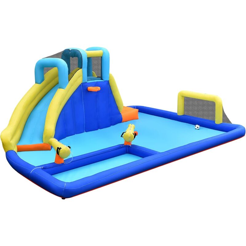 foto del prodotto goplus castello gonfiabile acquatico, 6 in 1 casa gonfiabile per bambini 3 12 anni, portata 120 kg, scivolo grande con accessori completi, di