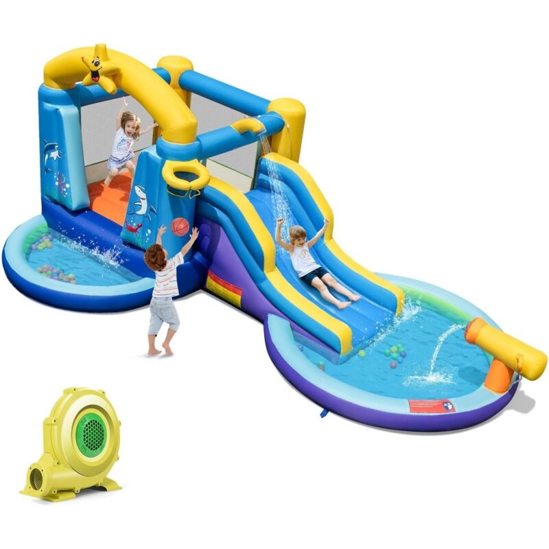 foto del prodotto goplus castello gonfiabile per bambini 3 10 anni, 490 x 290 x 220 cm, con ventilatore 680 w