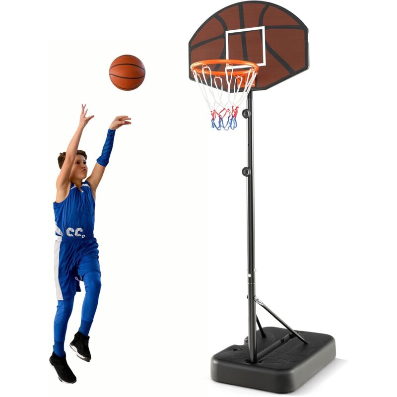 foto del prodotto goplus cestino da basket regolabile in altezza, canestro da basket portatile con tabellone antiproiettile e base riempibile per adolescenti e adulti,