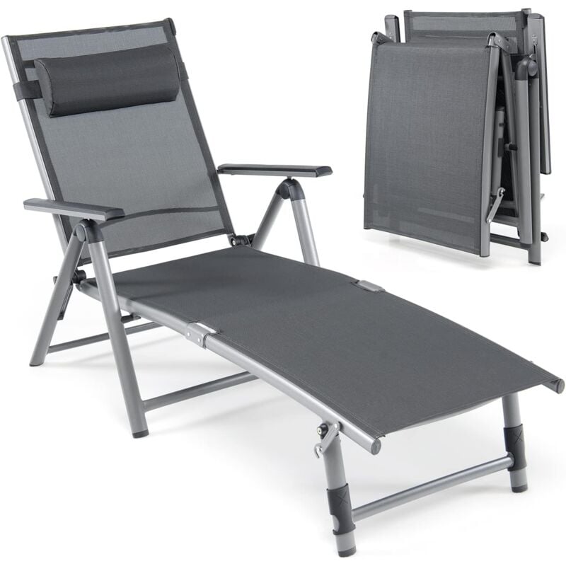 foto del prodotto goplus chaise lounge in alluminio, con schienale regolabile in 8 posizioni, poggiapiedi a 2 posizioni, lettino a sdraio pieghevole per esterni per