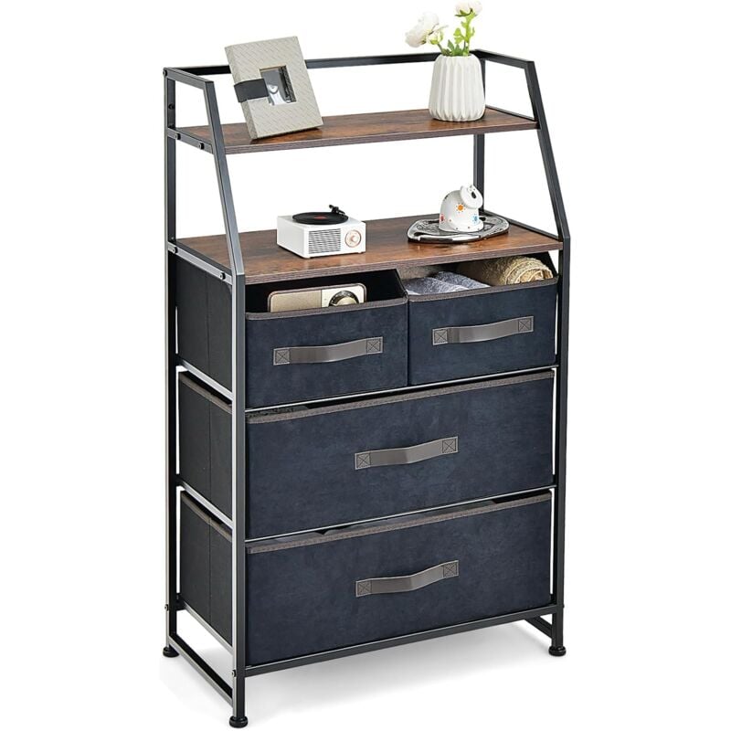 foto del prodotto goplus com portaoggetti a 4 cassetti, cassettiera in tessuto con 2 ripiani aperti, robusto telaio metallico, dispositivo antiribaltamento, mobile