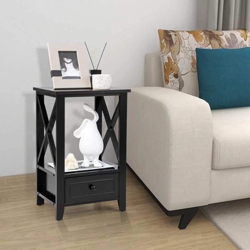 foto del prodotto goplus comodino con 1 cassetto e 1 ripiano, struttura rinforzata a forma di x, multifunzionale per camera da letto, soggiorno, 40x30x61,5 cm,