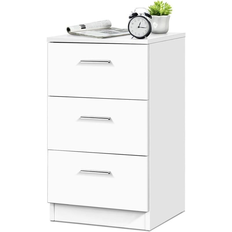 foto del prodotto goplus comodino con 3 cassetti in legno salvaspzio, cassettiera da ufficio studio scrivania,66x38x35 cm bianco 