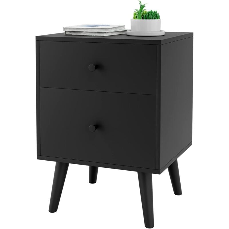 foto del prodotto goplus comodino in legno, con 2 cassetti, stile moderno, piedini in legno di gomma, struttura stabile, ideale per soggiorno e camera da letto, 45 x