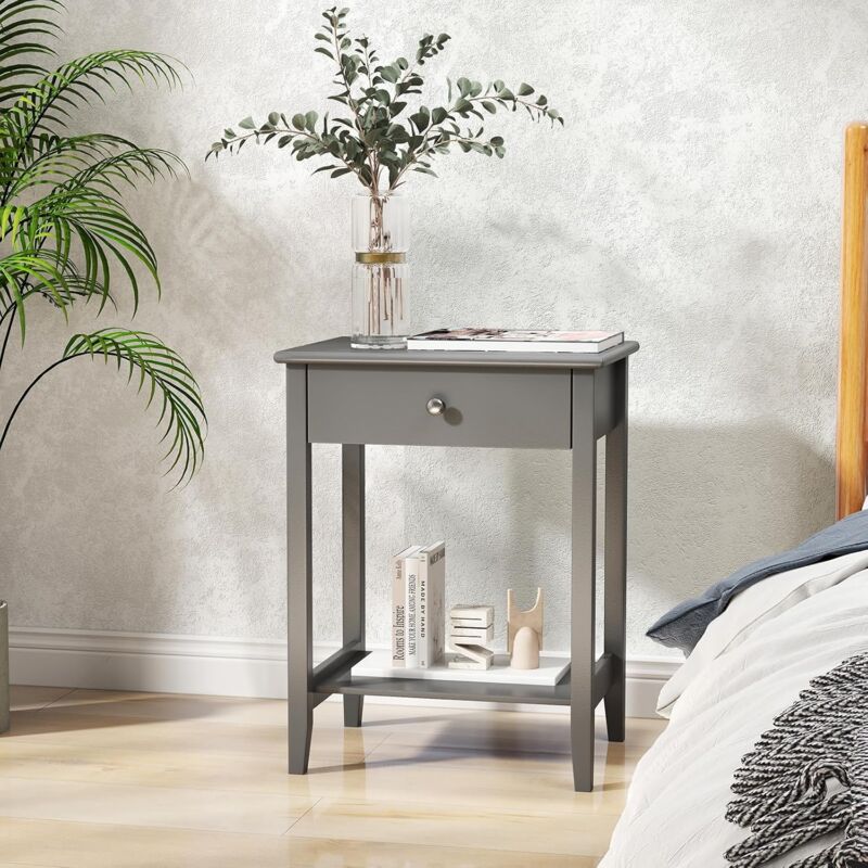 foto del prodotto goplus comodino stile moderno a 2 livelli con 1 cassetto, tavolino multifunzionale con ampio spazio di archiviazione e costruzione stabile per