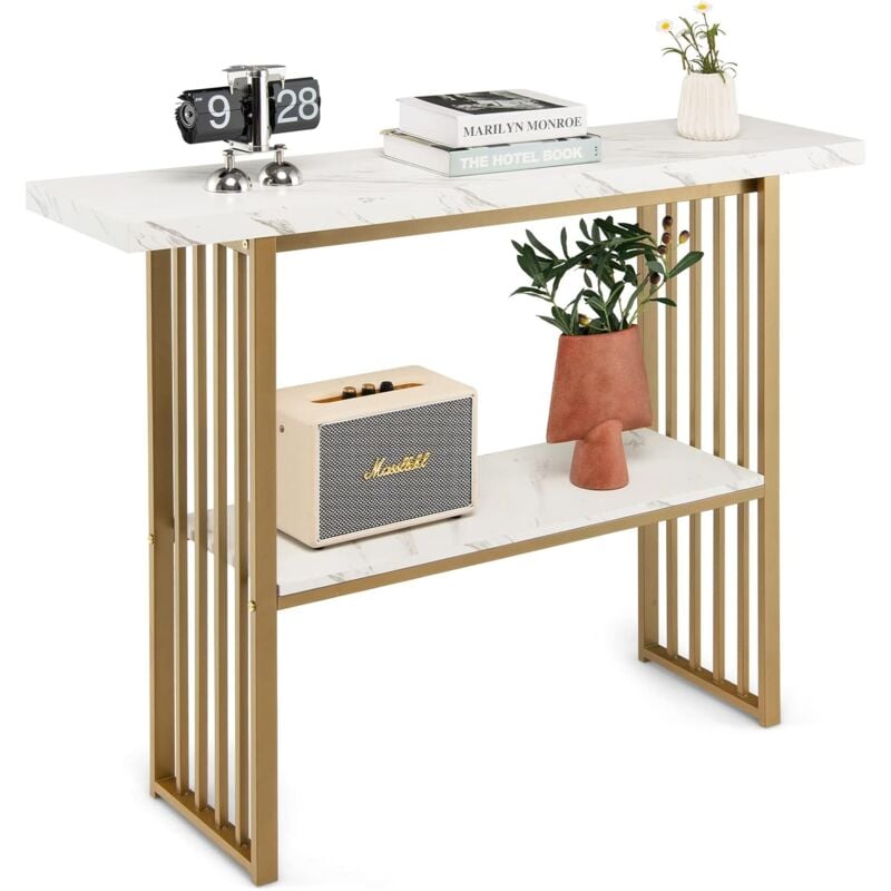 foto del prodotto goplus console e tavoli da divano a 2 livelli, compatto e salvasapzio, gambe rinforzate, struttura in metallo, mobiletto portaoggetti per