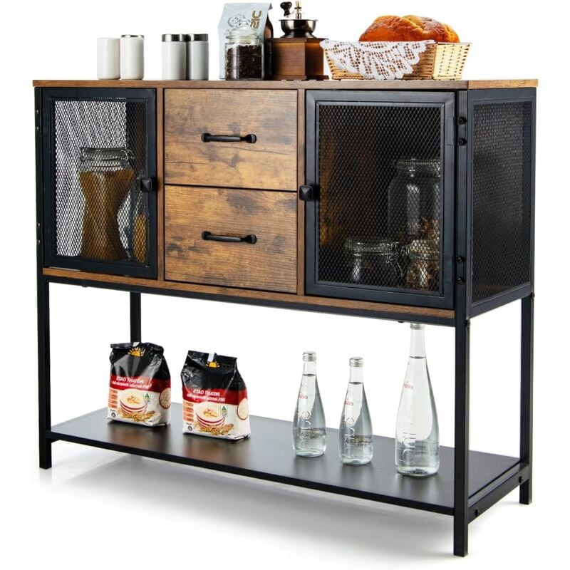 foto del prodotto goplus credenza armadio, tavolo buffet industriale con 2 armadietti, 2 cassetti e scaffale aperto, mobile consolle d accento multiuso per soggiorno,