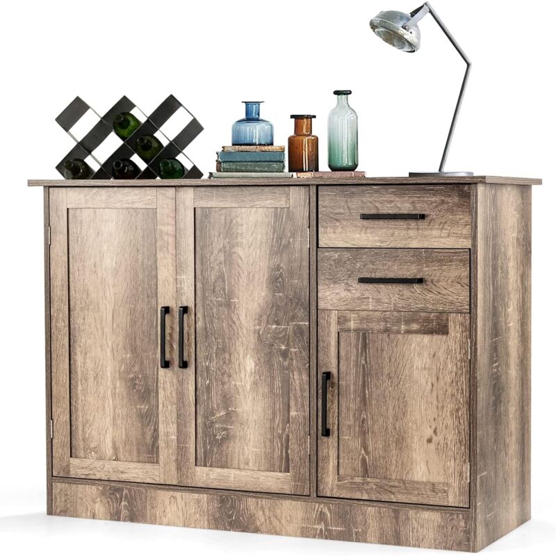 foto del prodotto goplus credenza mobile da cucina con 3 ante e 2 cassetti e protezione antiribaltamento, mobile buffet indipendente, mobile contenitore soggiorno,