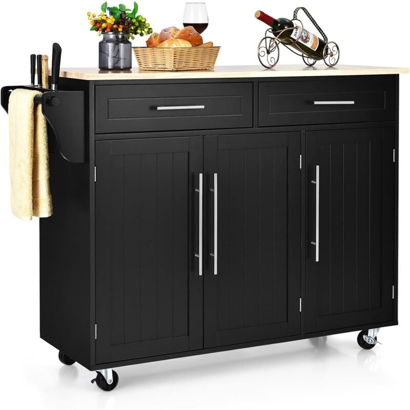 foto del prodotto goplus credenza mobile su ruote, carrello cucina a 3 ante con maniglia, ripiano ragolabile in altezza, 2 cassetti, 6 cubi portaoggetti,