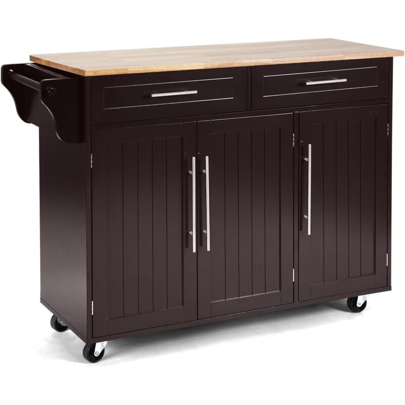 foto del prodotto goplus credenza mobile su ruote, carrello cucina a 3 ante con maniglia, ripiano ragolabile in altezza, 2 cassetti, 6 cubi portaoggetti,