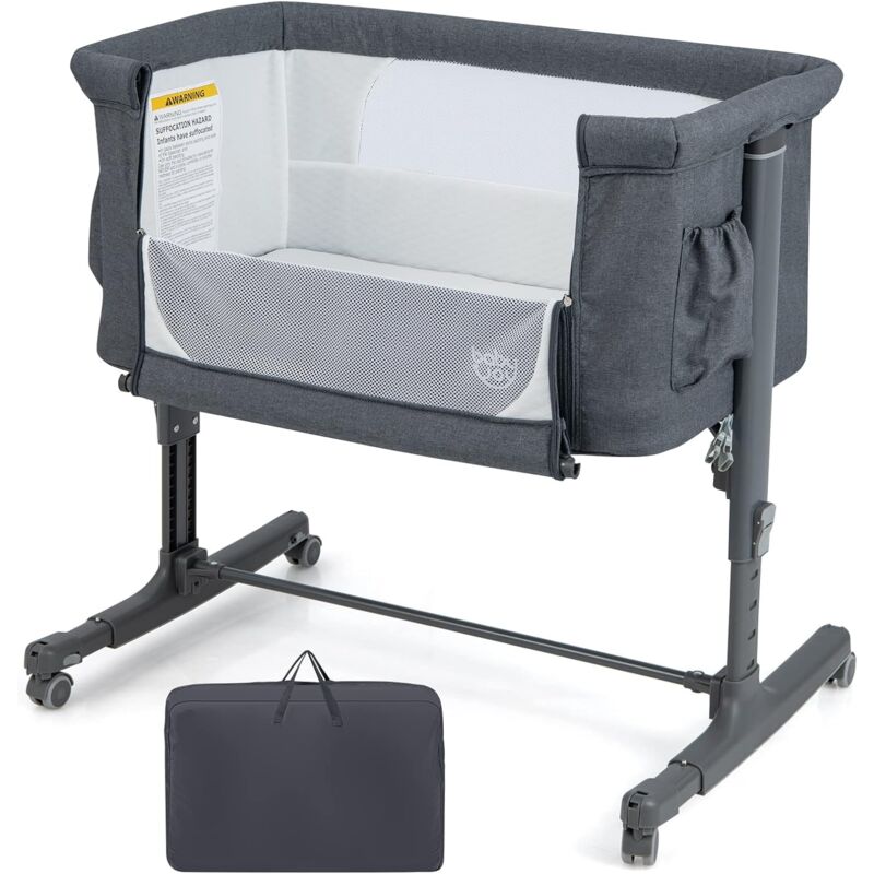 foto del prodotto goplus culla per bambini 3 in 1, dormeuse portatile con modalit culla, materasso rimovibile, altezza regolabile, tasche portaoggetti e ruote