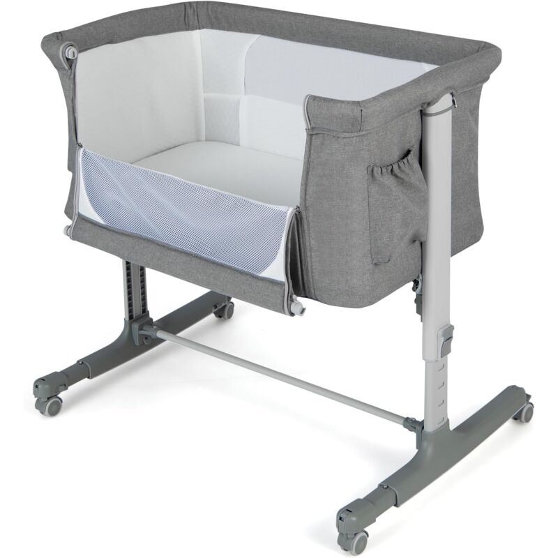 foto del prodotto goplus culla per bambini 3 in 1, dormeuse portatile con modalit culla, materasso rimovibile, altezza regolabile, tasche portaoggetti e ruote