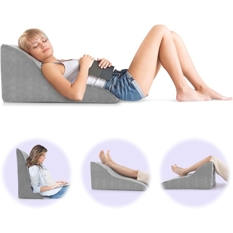 foto del prodotto goplus cuscino a cuneo in schiuma, cuscino cuneiforme per letto, cuscino inclinato per dormire, cuscino ergonomico a cuneo, fodera rimovibile e